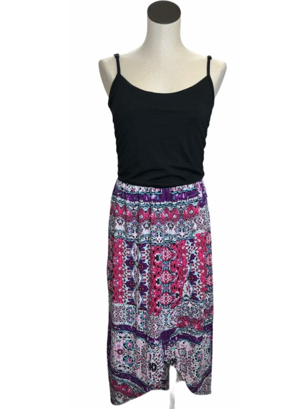Bobbie Brooks Sun Dress High Low Black Pink Womens Medium Purple Bohemian Boho